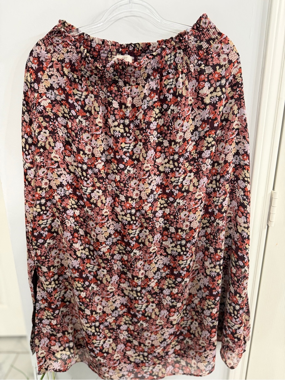 LOFT Pink Multi Floral Long-Sleeve Blouse